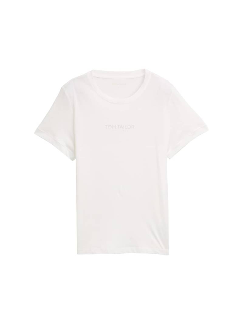 TOM TAILOR Damen T-Shirt mit Logo-Print, weiß, Uni, Gr. XS TOM TAILOR Damen T-Shirt mit Logo-Print, weiß, Uni, Gr. XS von Tom Tailor