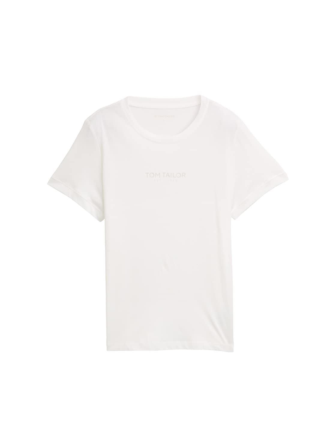 TOM TAILOR Damen T-Shirt mit Logo-Print, weiß, Uni, Gr. XXL von Tom Tailor