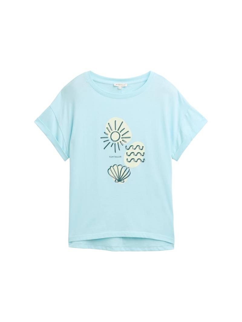 TOM TAILOR Damen T-Shirt mit Print, blau, Uni, Gr. XL von Tom Tailor