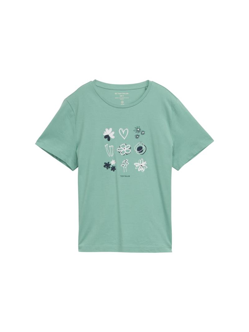 TOM TAILOR Damen T-Shirt mit Print, grün, Uni, Gr. XXXL von Tom Tailor