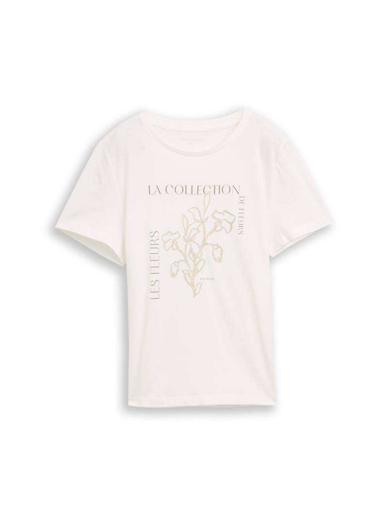 TOM TAILOR Damen T-Shirt mit Print, weiß, Uni, Gr. L von Tom Tailor