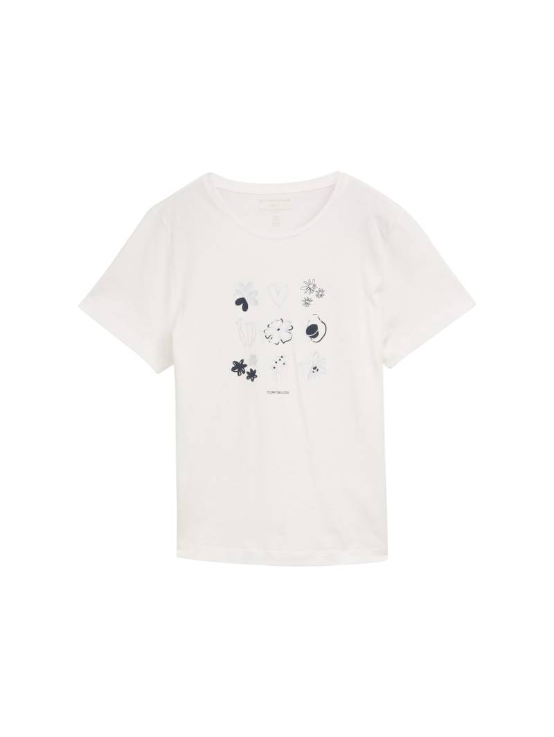 TOM TAILOR Damen T-Shirt mit Print, weiß, Uni, Gr. XS von Tom Tailor