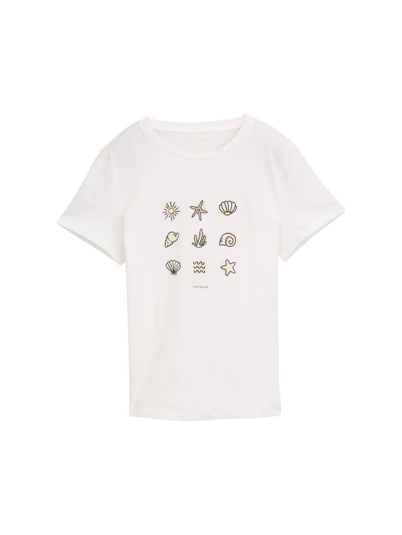 TOM TAILOR Damen T-Shirt mit Print, weiß, Uni, Gr. XXXL von Tom Tailor