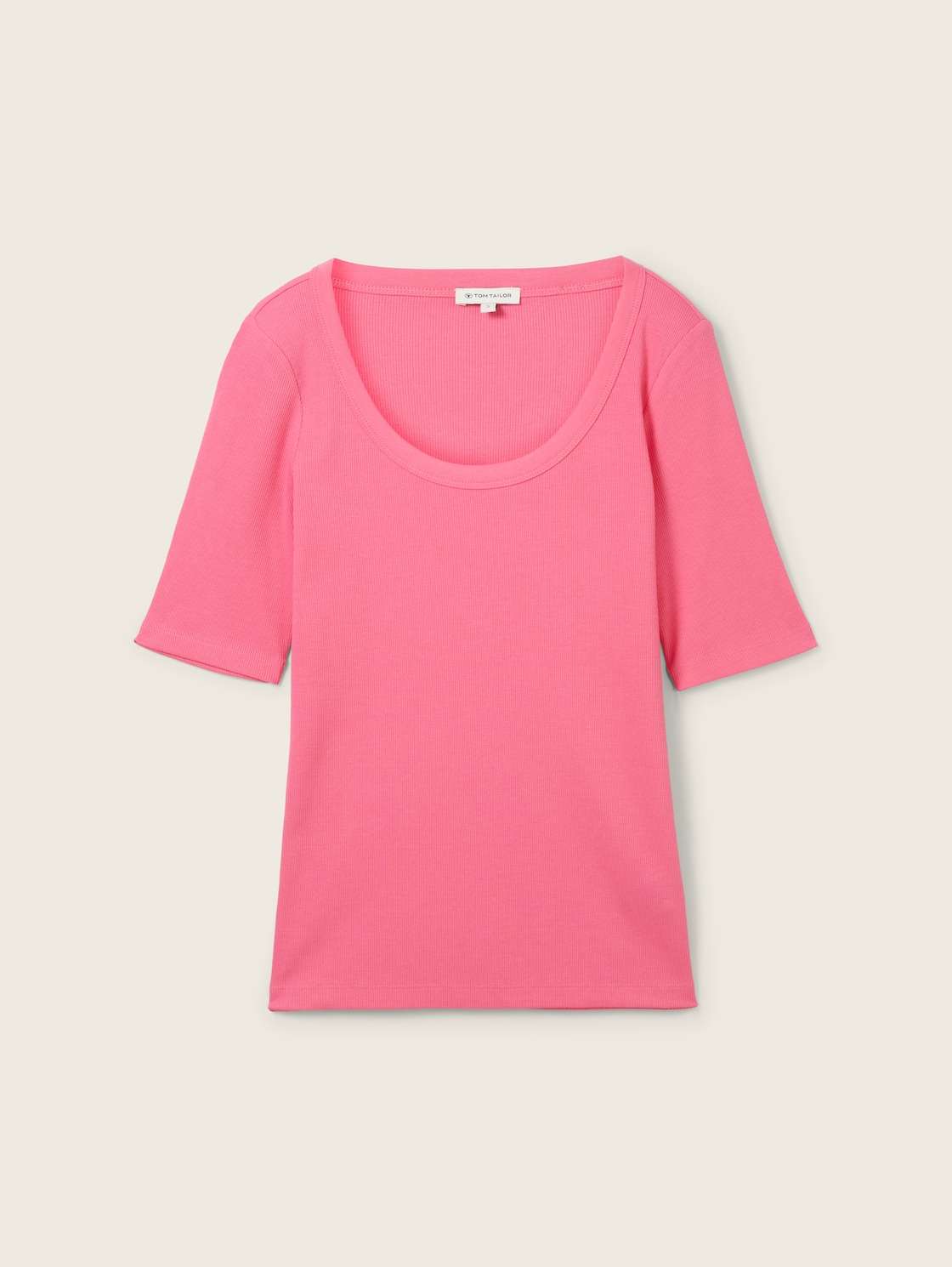 TOM TAILOR Damen T-Shirt mit Rib, rosa, Uni, Gr. XL von Tom Tailor