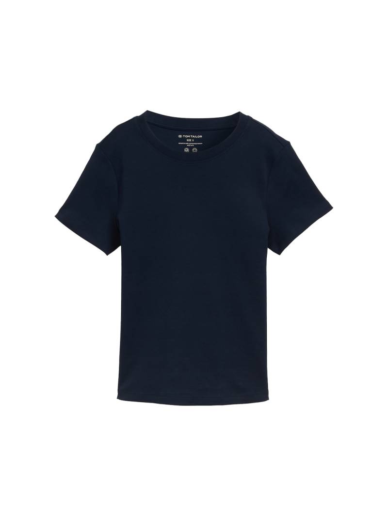 TOM TAILOR Damen T-Shirt mit Rundhalsausschnitt, blau, Uni, Gr. XL von Tom Tailor