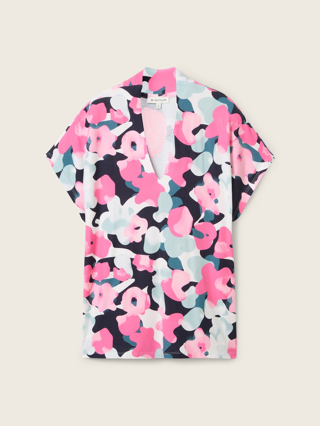 TOM TAILOR Damen T-Shirt mit V-Ausschnitt, rosa, Allover Print, Gr. M von Tom Tailor