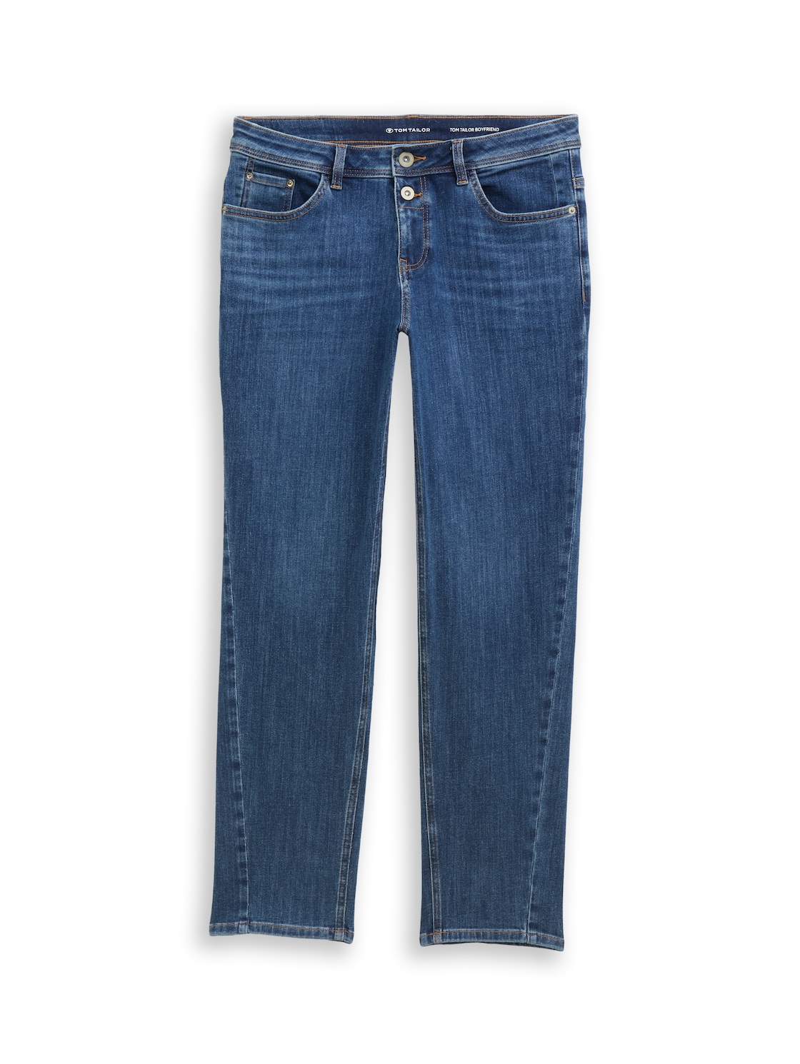 TOM TAILOR Damen TTADEVA BOYFRIEND Jeans mit Stretch, blau, Uni, Gr. 32/32 von Tom Tailor