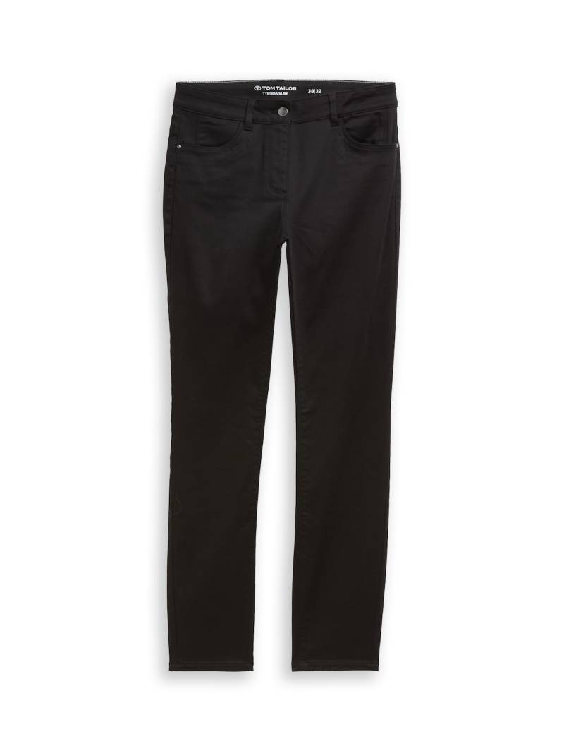 TOM TAILOR Damen TTEDDA SLIM Hose, schwarz, Uni, Gr. 38/32 von Tom Tailor