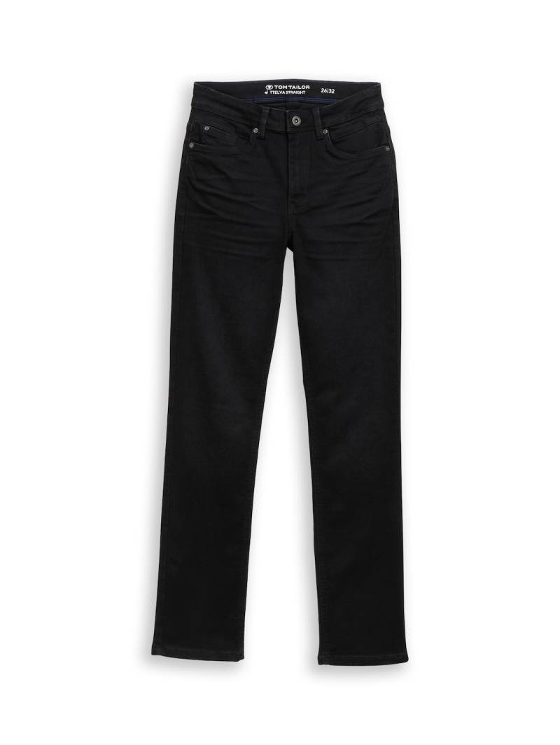 TOM TAILOR Damen TTELVA STRAIGHT High Waist Jeans, schwarz, Uni, Gr. 34/32 von Tom Tailor