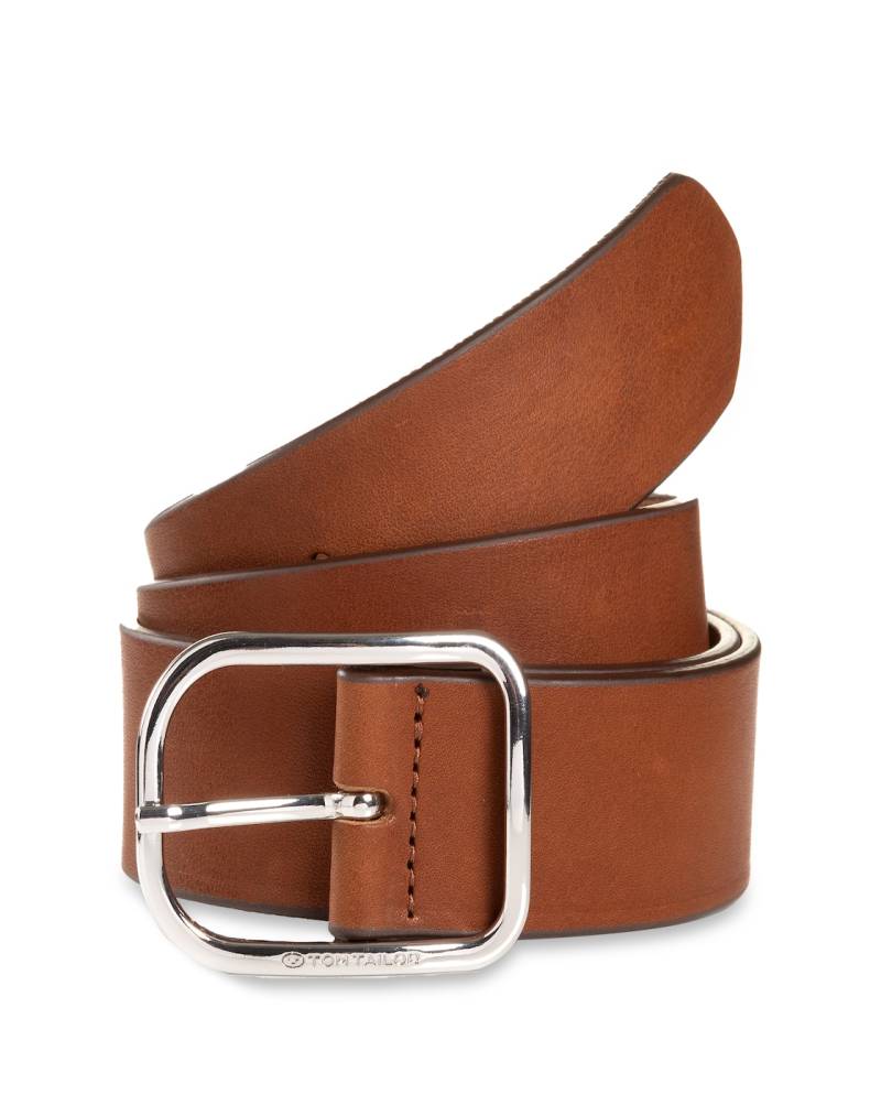 TOM TAILOR Damen TTHELEN Ledergürtel mit abgerundeter Dornschließe, braun, Uni, Gr. 80 von Tom Tailor