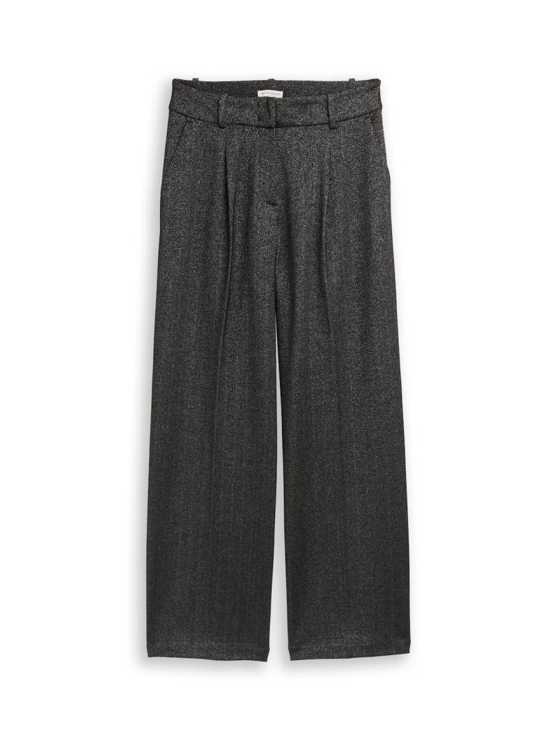 TOM TAILOR Damen TTLEA WIDE Hose mit Glitzer-Effekt, schwarz, Uni, Gr. 42/30 von Tom Tailor