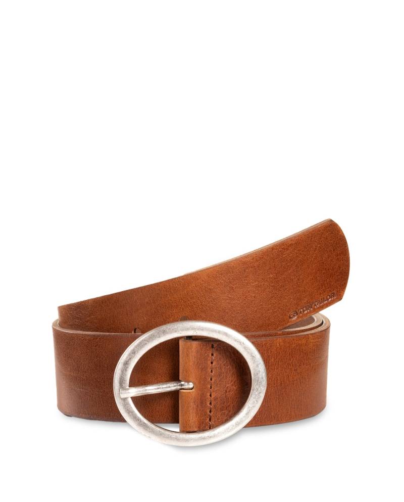 TOM TAILOR Damen TTRUBY Ledergürtel mit ovaler Dornschließe, braun, Uni, Gr. 100 von Tom Tailor