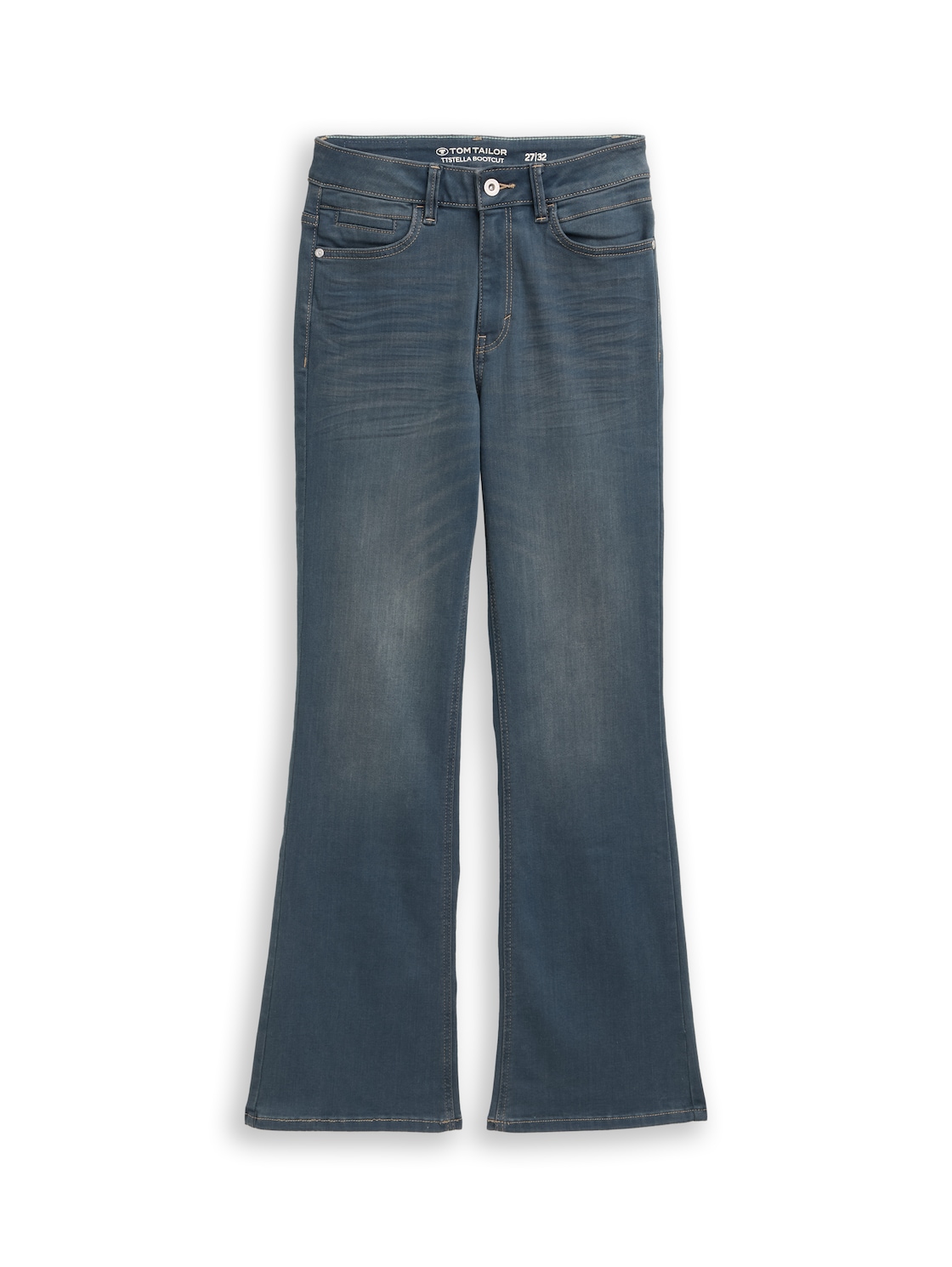 TOM TAILOR Damen TTSTELLA BOOTCUT Jeans mit Stretch, blau, Uni, Gr. 28/30 von Tom Tailor