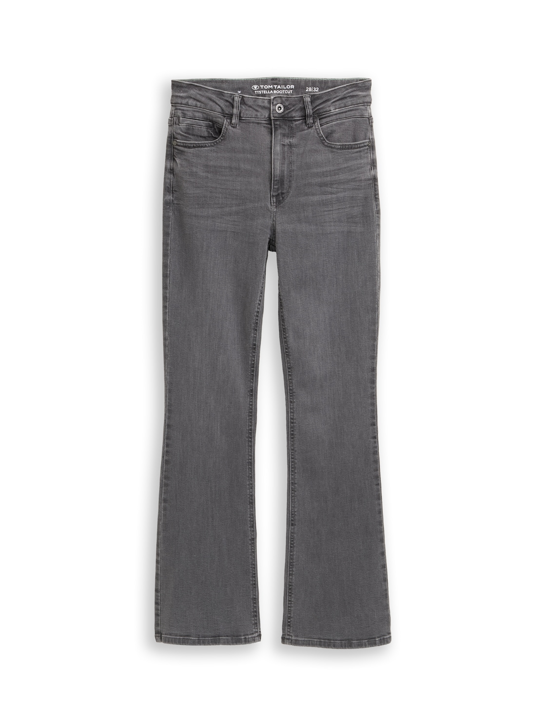 TOM TAILOR Damen TTSTELLA BOOTCUT Jeans mit Stretch, grau, Uni, Gr. 26/30 von Tom Tailor