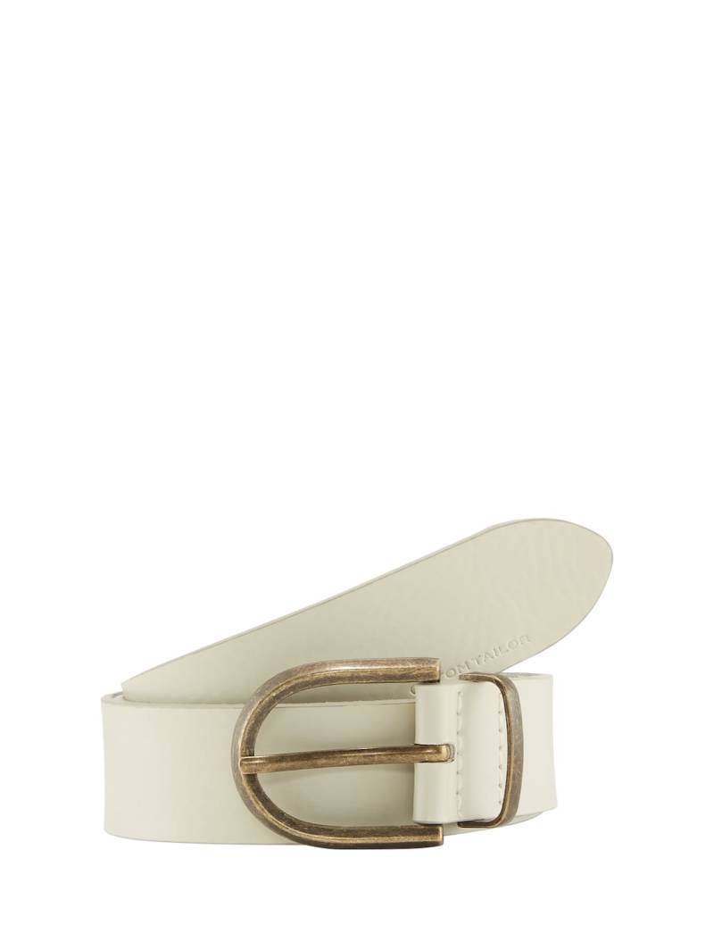 TOM TAILOR Damen TTSYLKE Ledergürtel mit abgerundeter Dornschließe, weiß, Uni, Gr. 95 von Tom Tailor