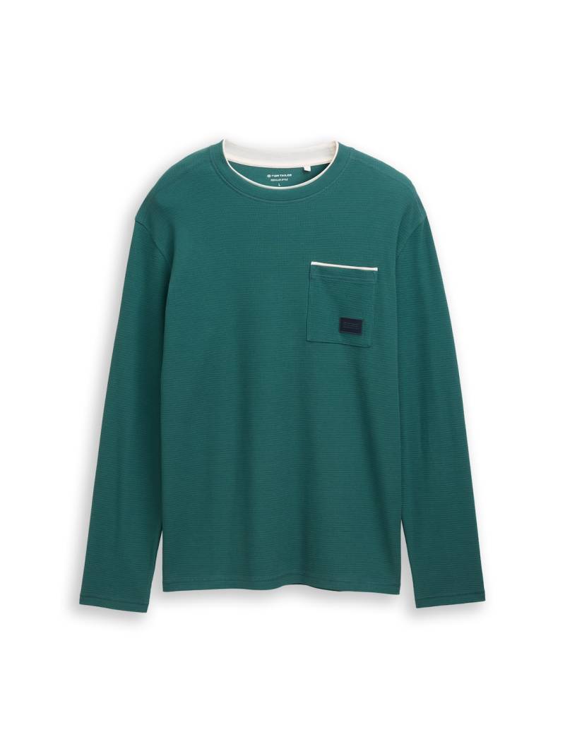 TOM TAILOR Herren 2-in-1 Langarmshirt aus Baumwolle, grün, Uni, Gr. S von Tom Tailor