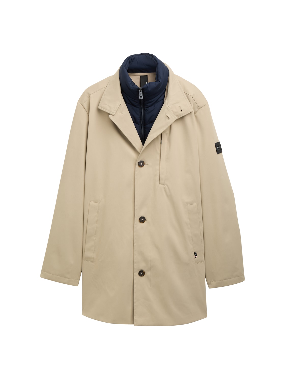 TOM TAILOR Herren 2-in-1 Mantel mit herausnehmbarem Einsatz, braun, Uni, Gr. S von Tom Tailor