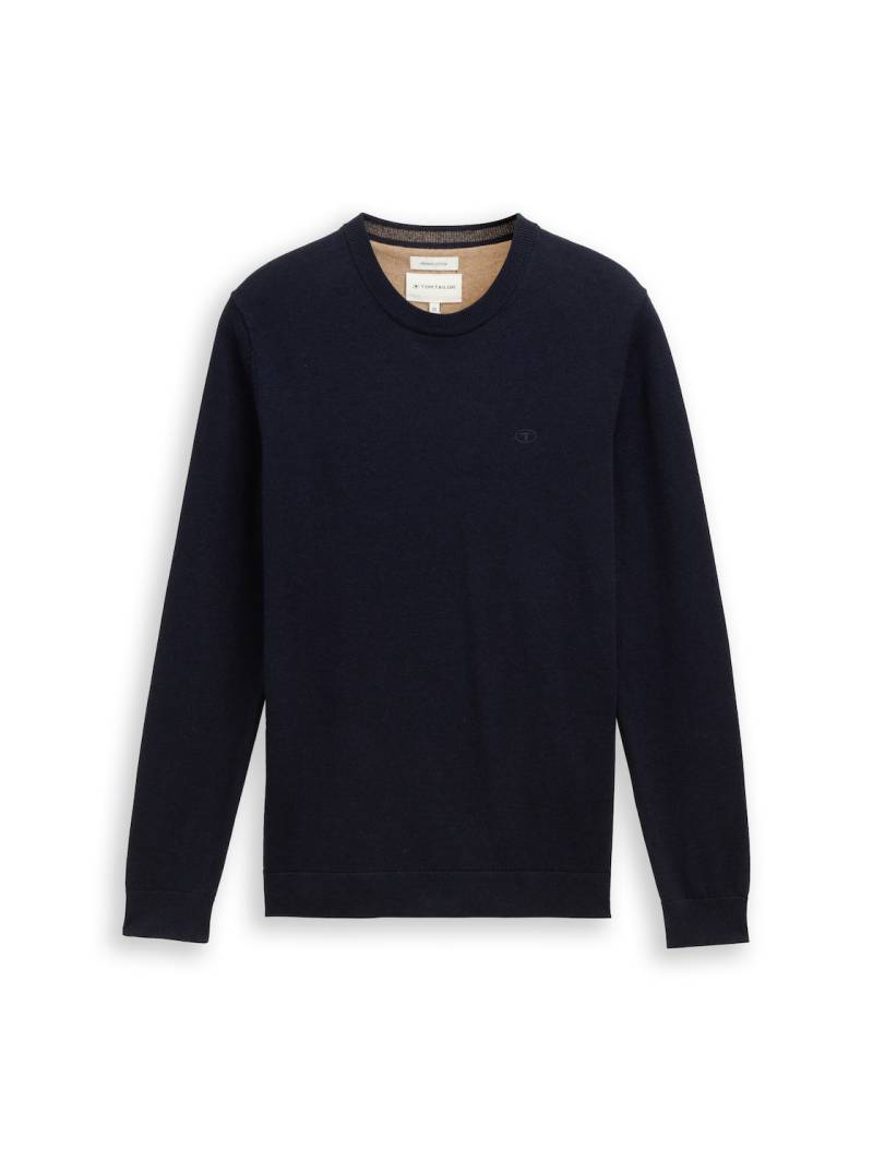 TOM TAILOR Herren Strickpullover aus Baumwolle, blau, Meliert, Gr. XXL von Tom Tailor