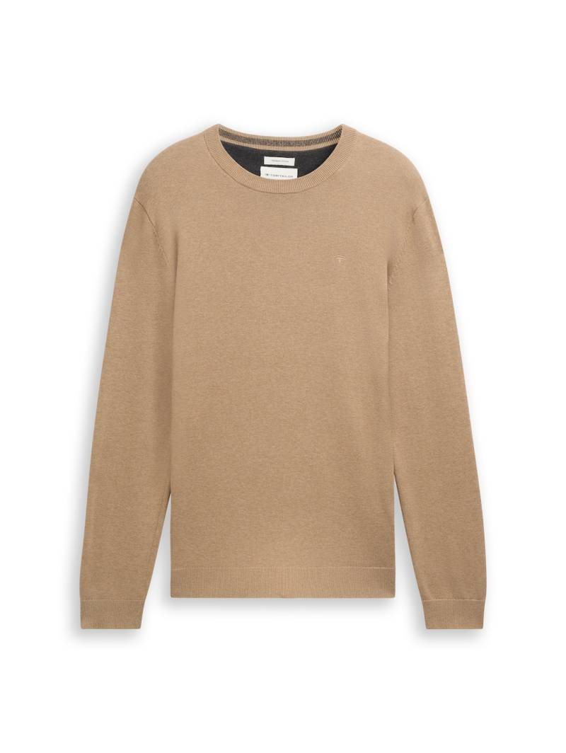 TOM TAILOR Herren Strickpullover aus Baumwolle, braun, Meliert, Gr. L von Tom Tailor