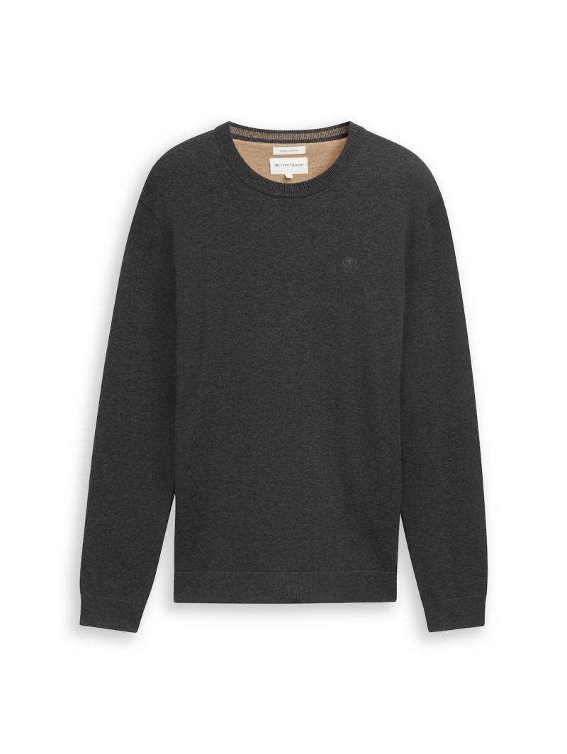 TOM TAILOR Herren Strickpullover aus Baumwolle, grau, Uni, Gr. M von Tom Tailor
