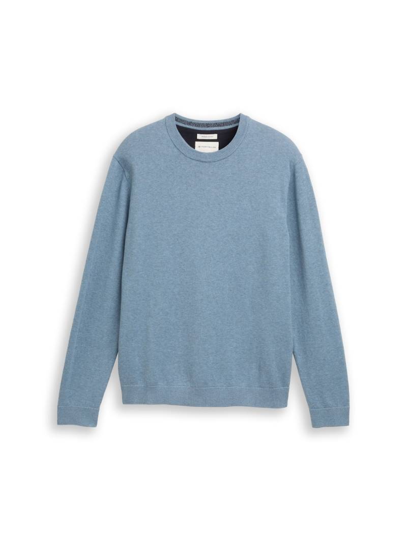 TOM TAILOR Herren Basic Strickpullover aus Baumwolle, blau, Meliert, Gr. L von Tom Tailor
