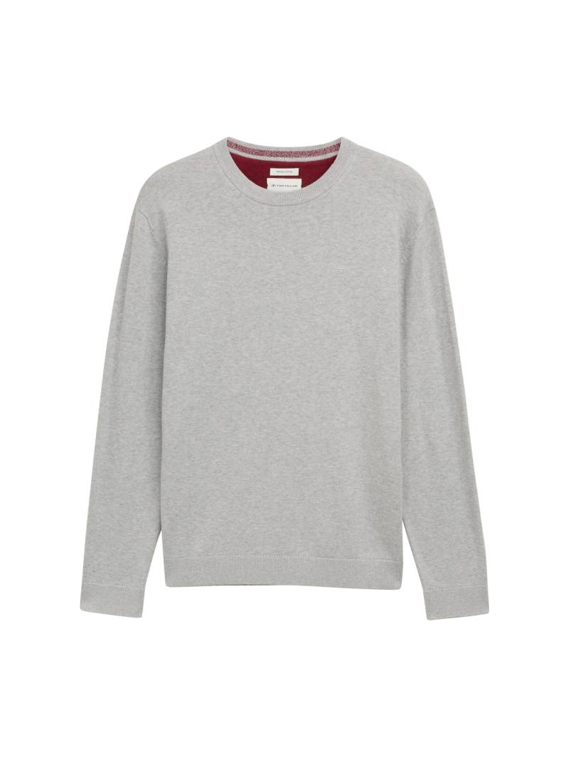 TOM TAILOR Herren Basic Strickpullover aus Baumwolle, grau, Meliert, Gr. L von Tom Tailor