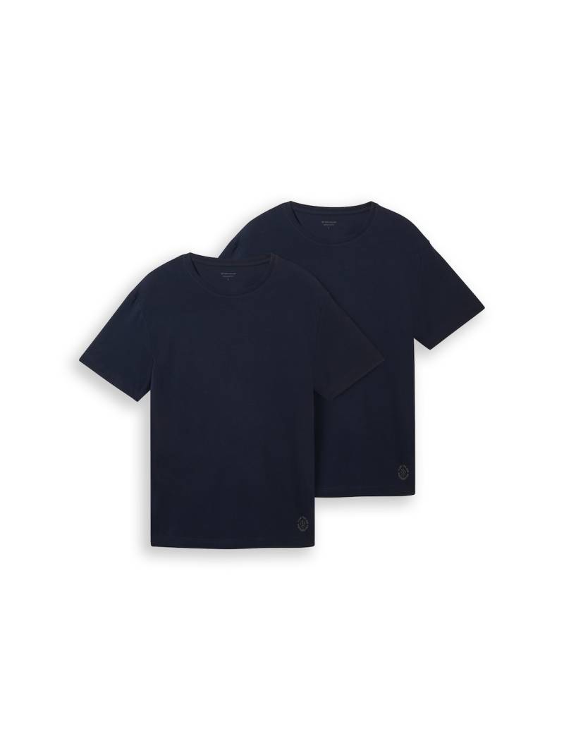 TOM TAILOR Herren Basic T-Shirts im 2er-Pack, blau, Uni, Gr. L von Tom Tailor