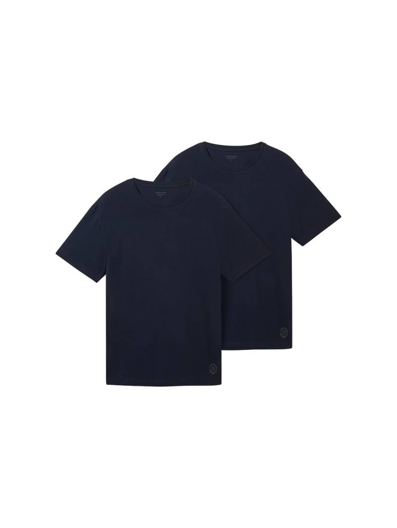TOM TAILOR Herren Basic T-Shirts im 2er-Pack, blau, Uni, Gr. M von Tom Tailor