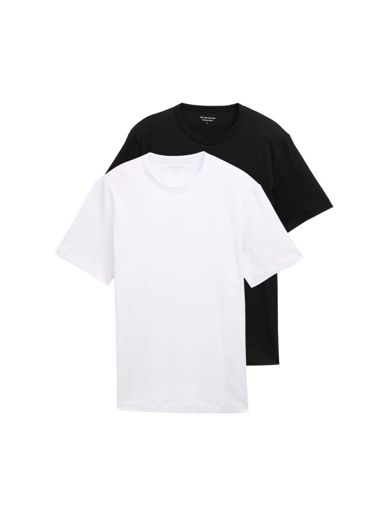 TOM TAILOR Herren Basic T-Shirts im 2er-Pack, schwarz, Uni, Gr. L von Tom Tailor