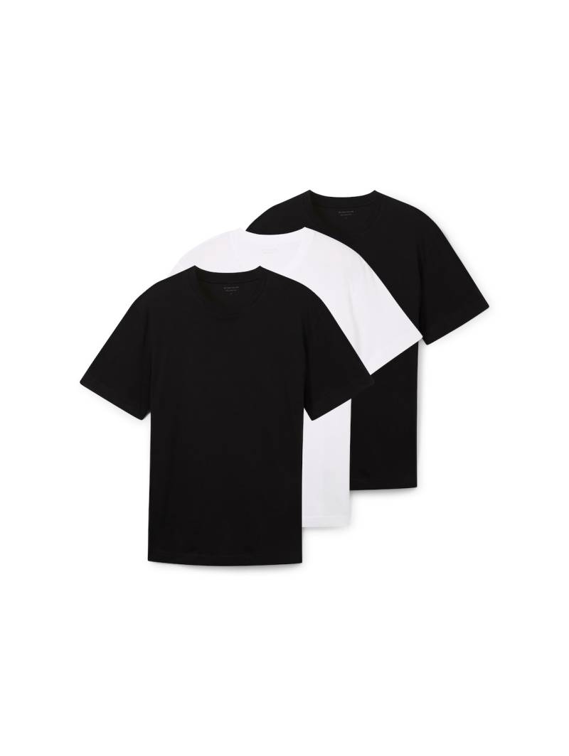 TOM TAILOR Herren Basic T-Shirts im 3er-Pack, schwarz, Uni, Gr. XL von Tom Tailor