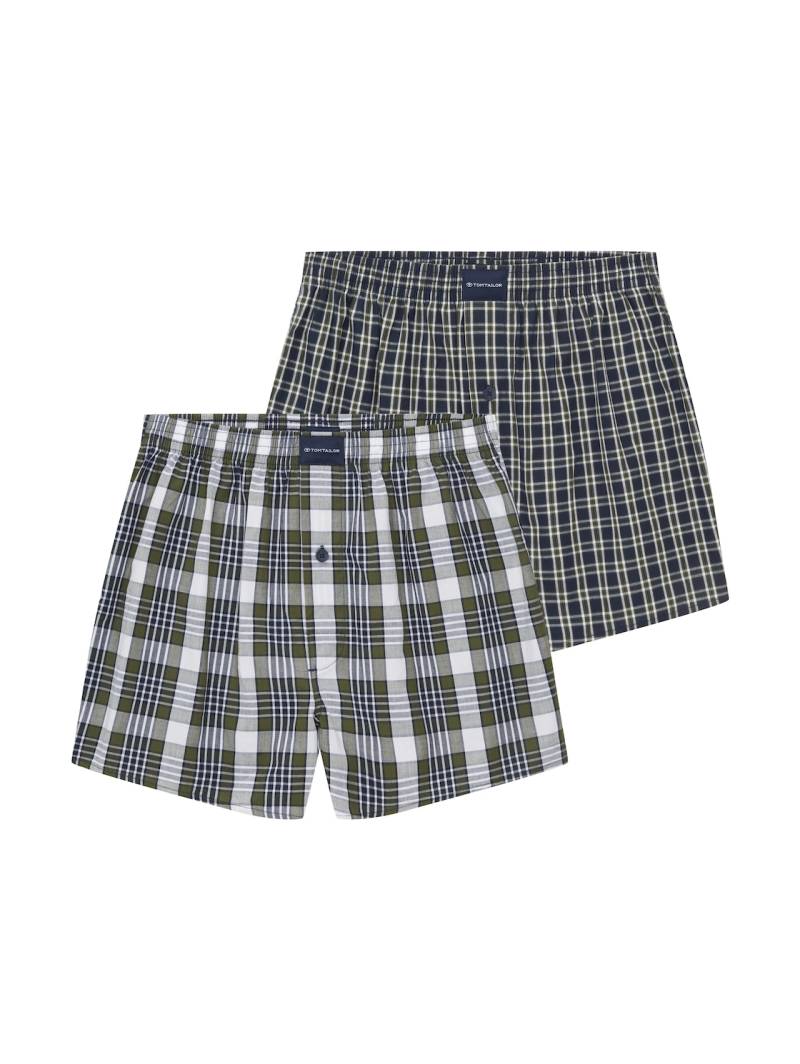 TOM TAILOR Herren Mittellange Boxershorts mit Karomuster im 2-erPack, grün, Kariert, Gr. M von Tom Tailor