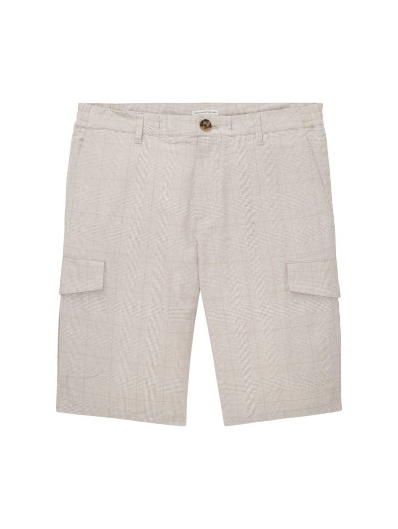 TOM TAILOR Herren Cargo Shorts mit Leinen, braun, Glencheck Muster, Gr. 32 von Tom Tailor