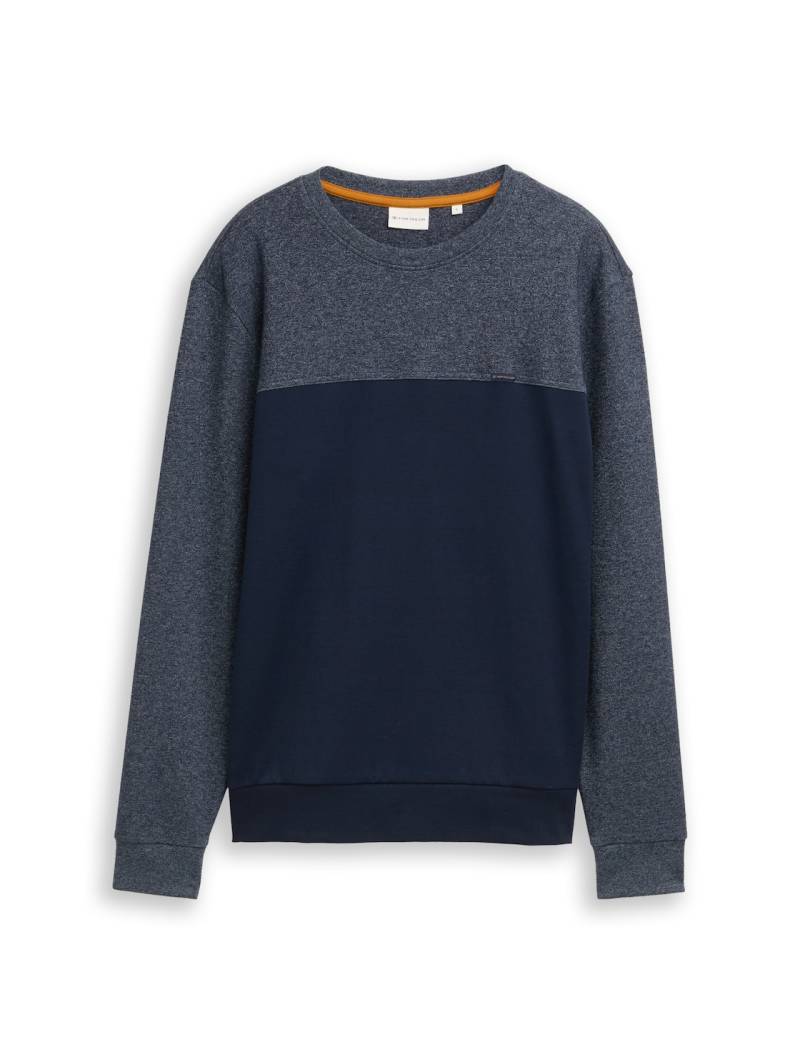 TOM TAILOR Herren Crewneck Sweatshirt mit Struktur-Mix, blau, Meliert, Gr. L von Tom Tailor
