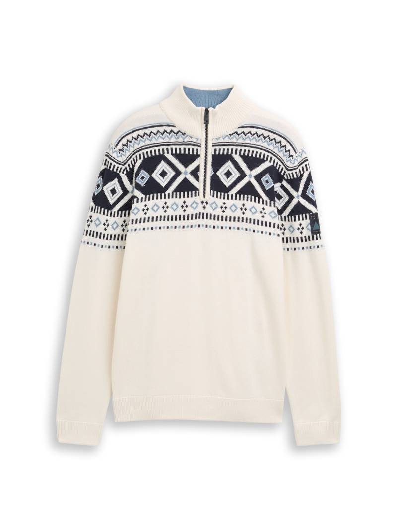 TOM TAILOR Herren Fair-Isle Troyer Strickpullover, weiß, Gemustert, Gr. L TOM TAILOR Herren Fair-Isle Troyer Strickpullover, weiß, Gemustert, Gr. L von Tom Tailor