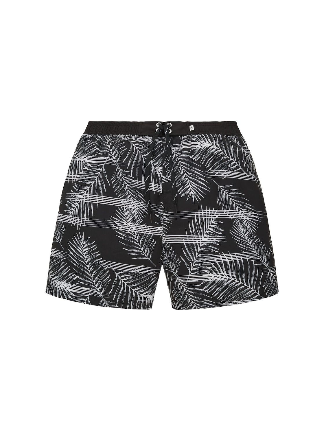 TOM TAILOR Herren Gemusterte Badeshorts, schwarz, Palmenprint, Gr. M von Tom Tailor