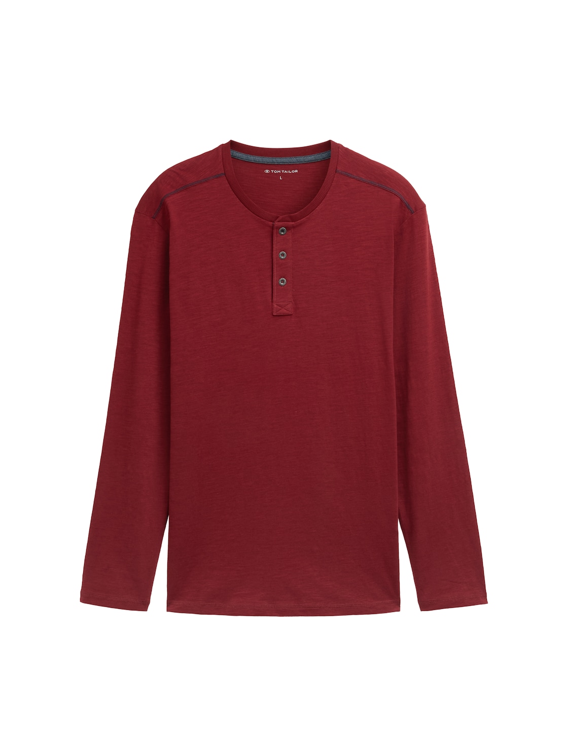 TOM TAILOR Herren Henley Langarmshirt aus Baumwolle, rot, Uni, Gr. M von Tom Tailor