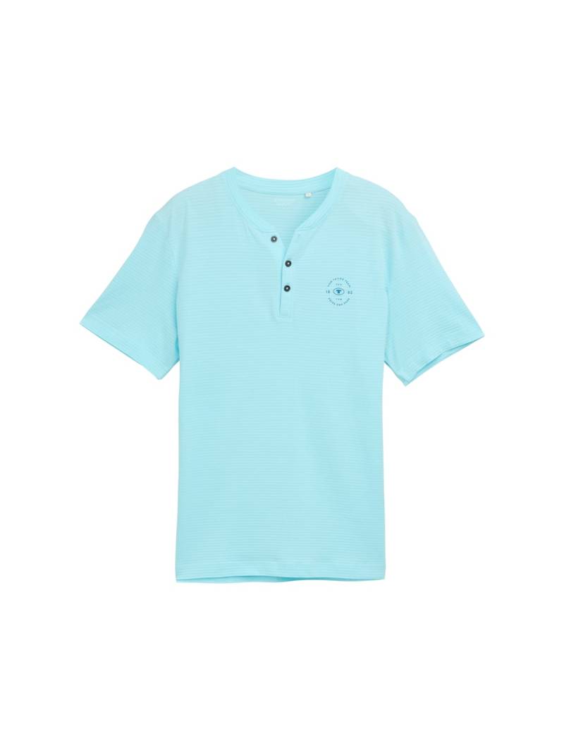 TOM TAILOR Herren Henley T-Shirt mit Logo-Print, blau, Uni, Gr. M von Tom Tailor