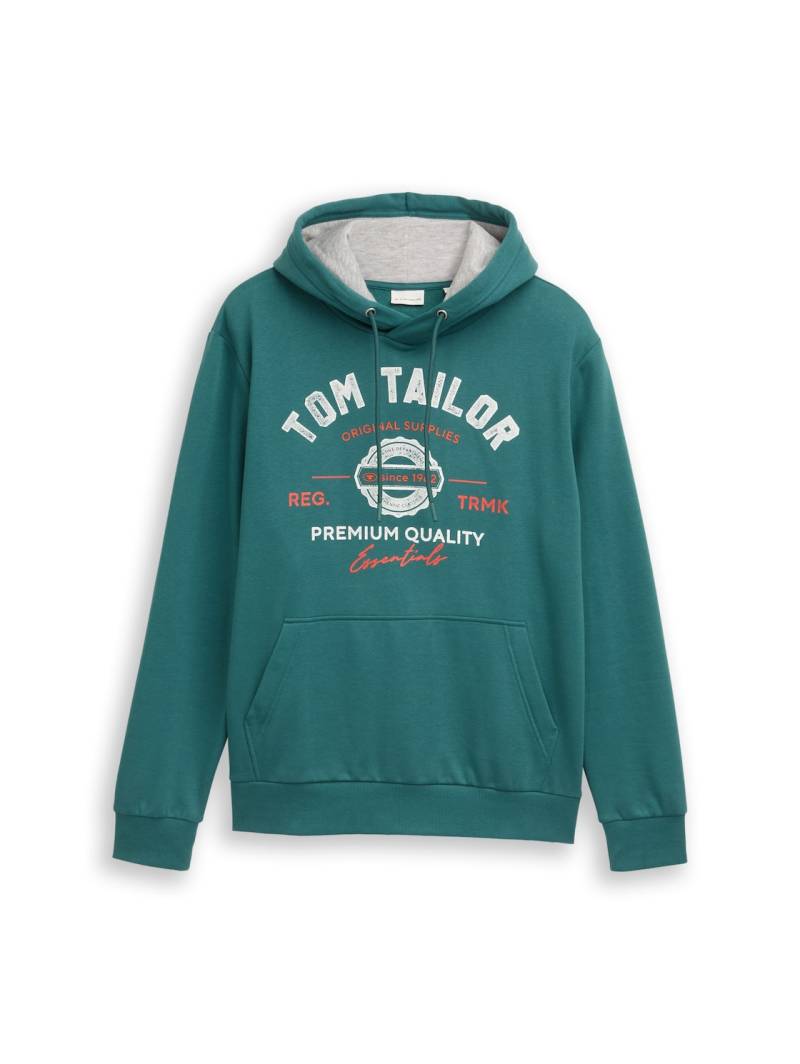 TOM TAILOR Herren Hoodie Sweatshirt mit Logo-Print, grün, Logo Print, Gr. XL von Tom Tailor