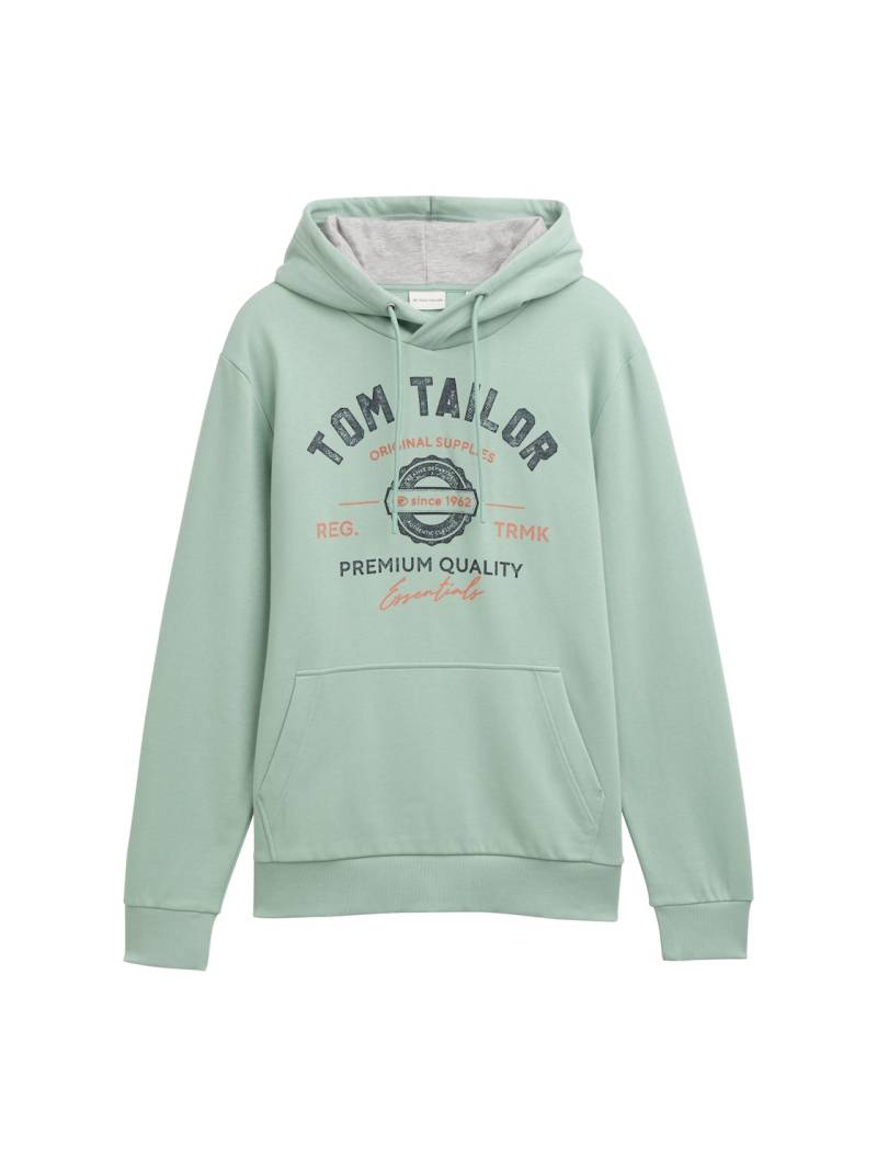 TOM TAILOR Herren Hoodie Sweatshirt mit Logo-Print, grün, Logo Print, Gr. XXXL von Tom Tailor