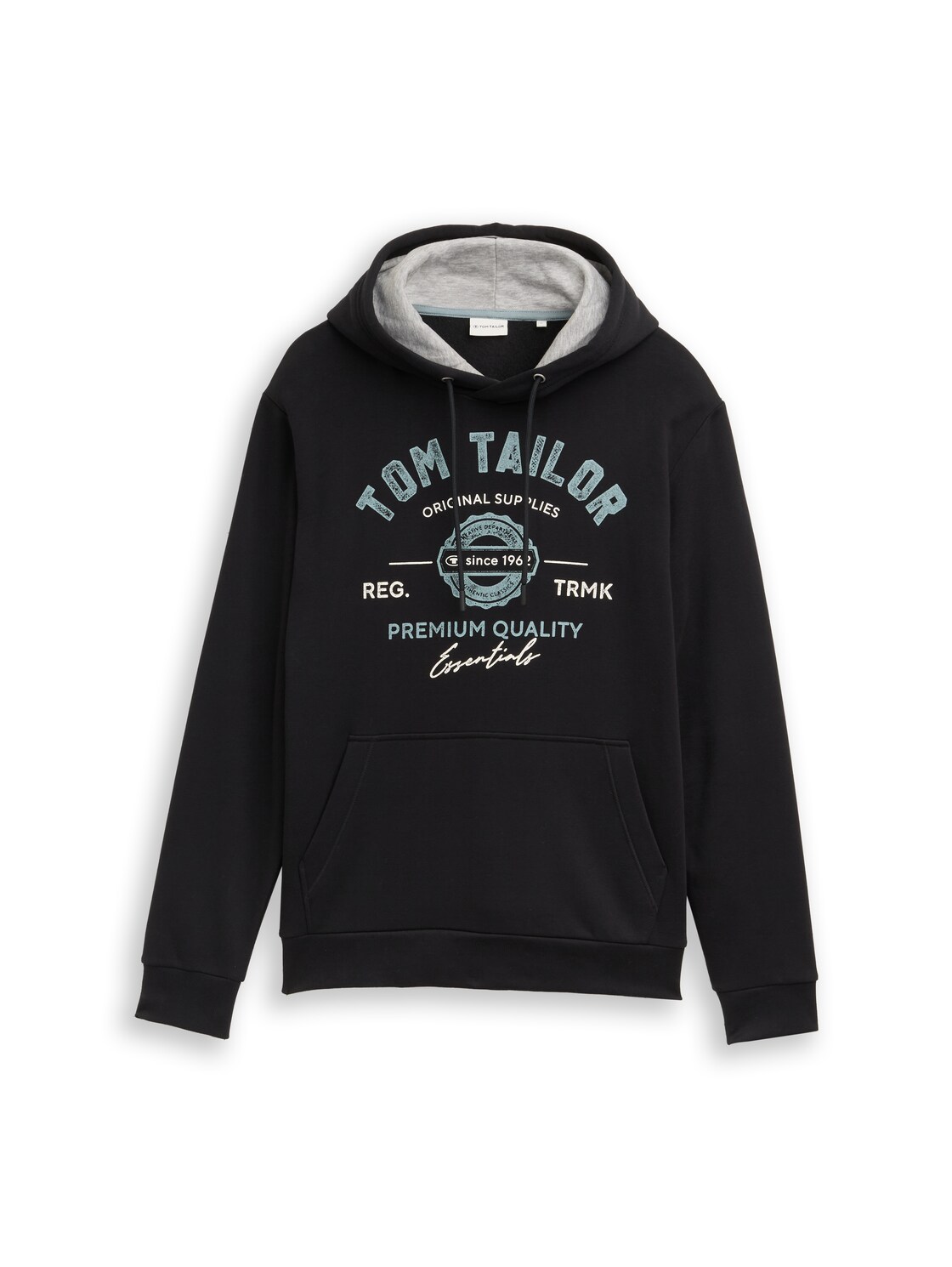 TOM TAILOR Herren Hoodie Sweatshirt mit Logo-Print, schwarz, Uni, Gr. L von Tom Tailor