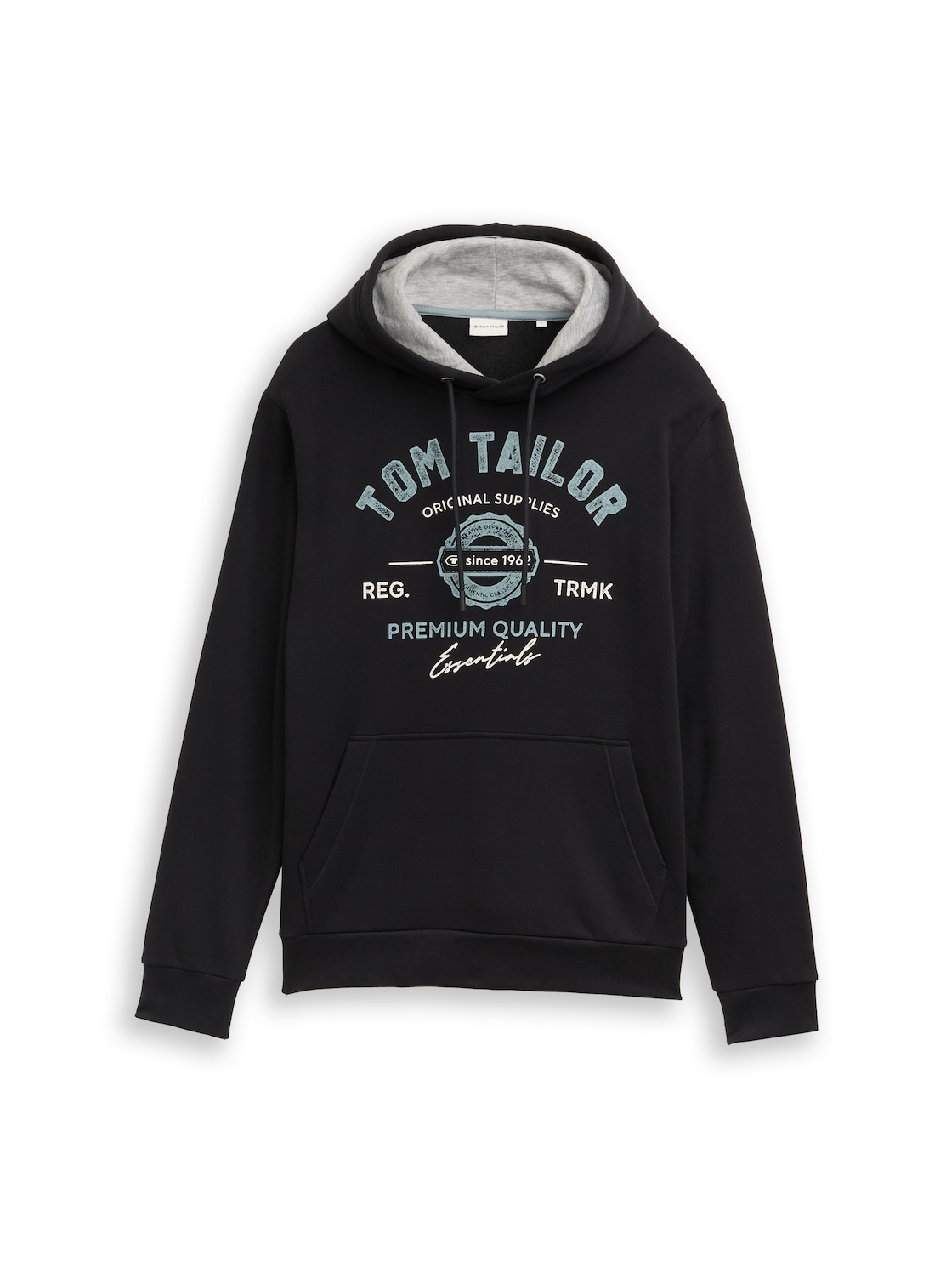 TOM TAILOR Herren Hoodie Sweatshirt mit Logo-Print, schwarz, Uni, Gr. M von Tom Tailor