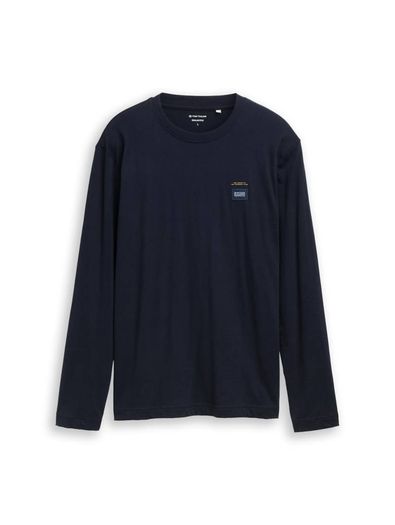 TOM TAILOR Herren Langarmshirt aus Baumwolle, blau, Uni, Gr. XXL von Tom Tailor