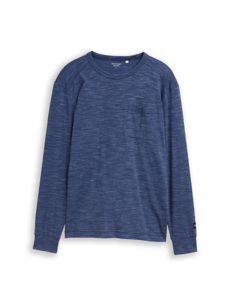 TOM TAILOR Herren Langarmshirt mit Brusttasche, blau, Meliert, Gr. S von Tom Tailor