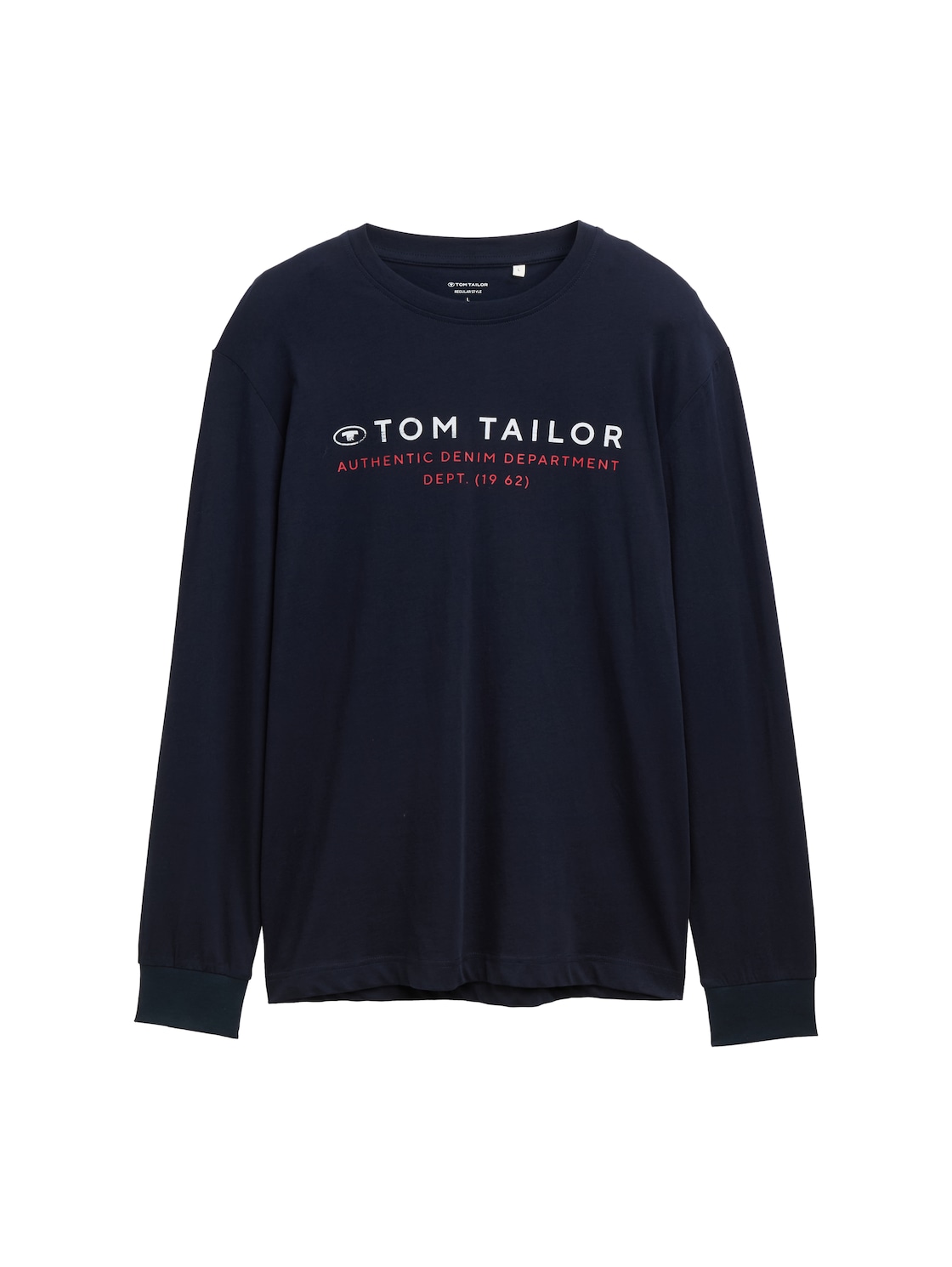 TOM TAILOR Herren Langarmshirt mit Logo-Print, blau, Uni, Gr. L von Tom Tailor