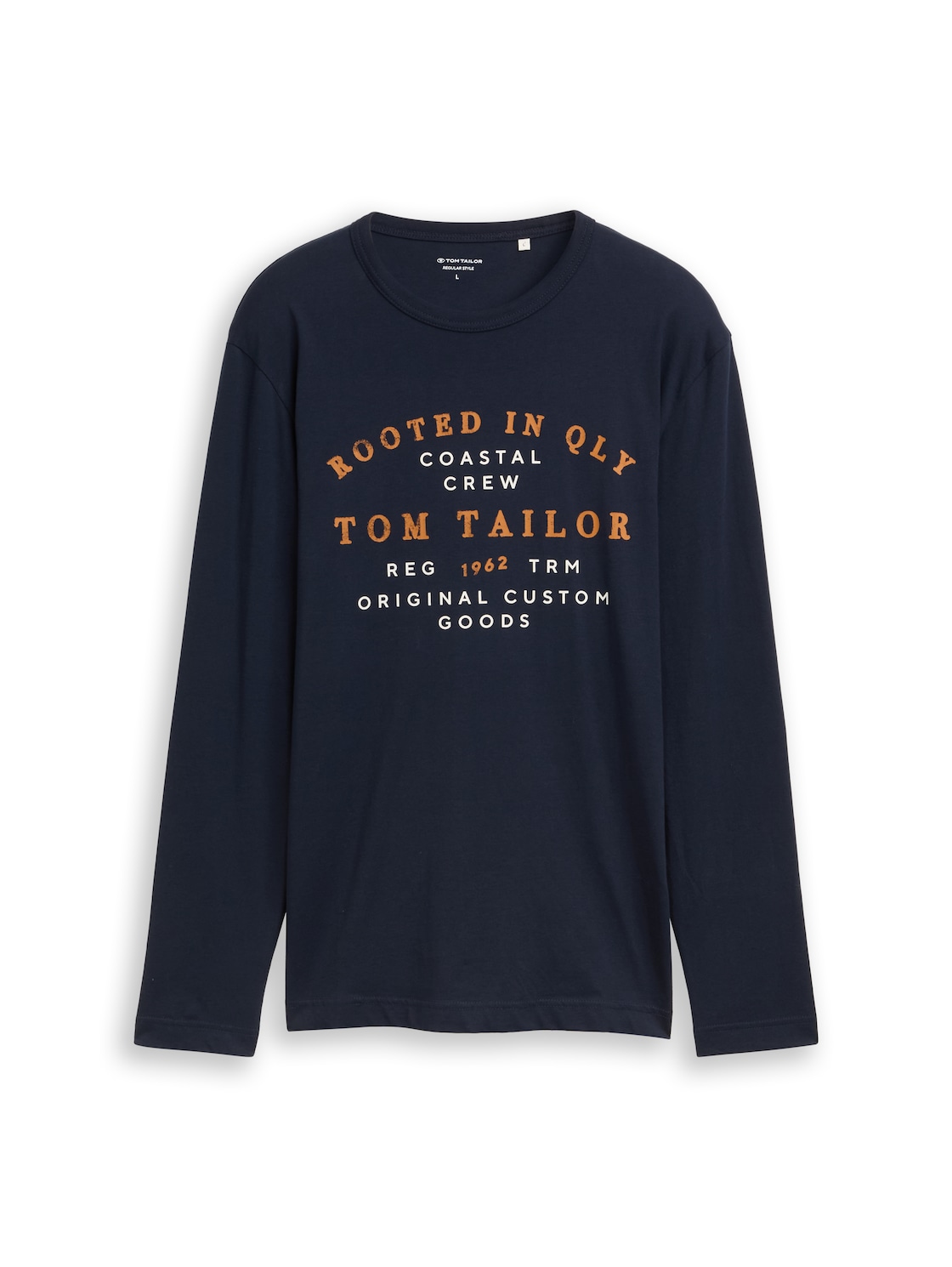 TOM TAILOR Herren Langarmshirt mit Logo-Print, blau, Uni, Gr. XL von Tom Tailor