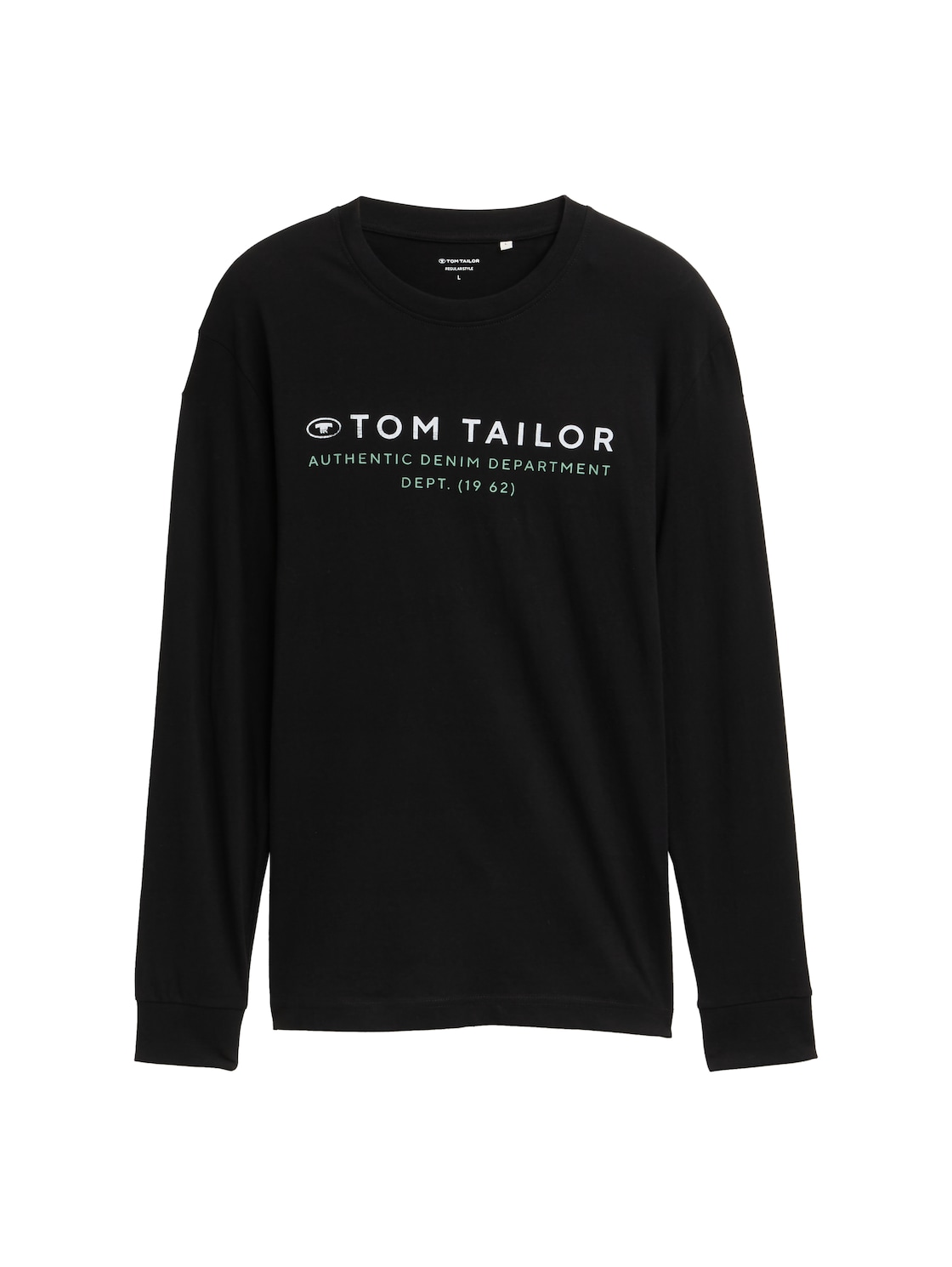 TOM TAILOR Herren Langarmshirt mit Logo-Print, schwarz, Uni, Gr. L von Tom Tailor