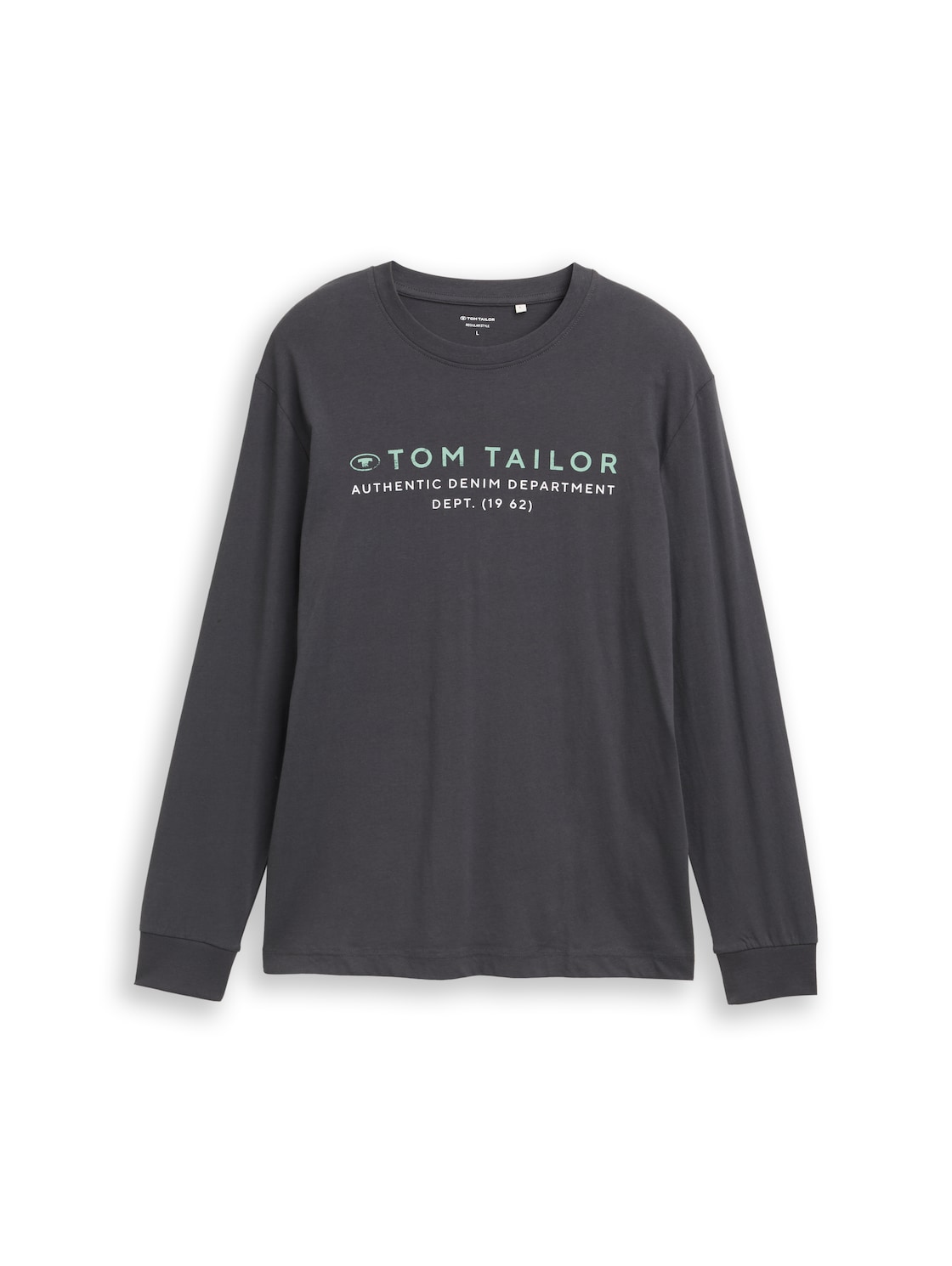 TOM TAILOR Herren Langarmshirt mit Logo-Print, schwarz, Uni, Gr. M von Tom Tailor