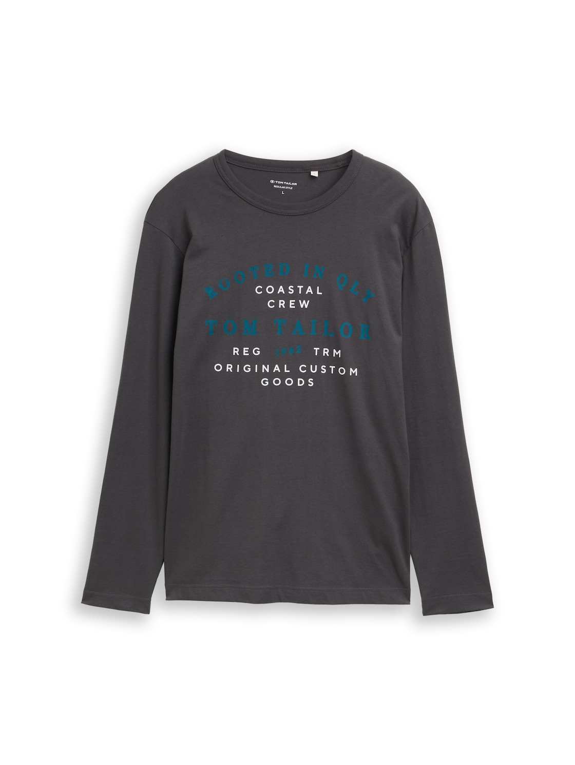 TOM TAILOR Herren Langarmshirt mit Logo-Print, schwarz, Uni, Gr. XL von Tom Tailor