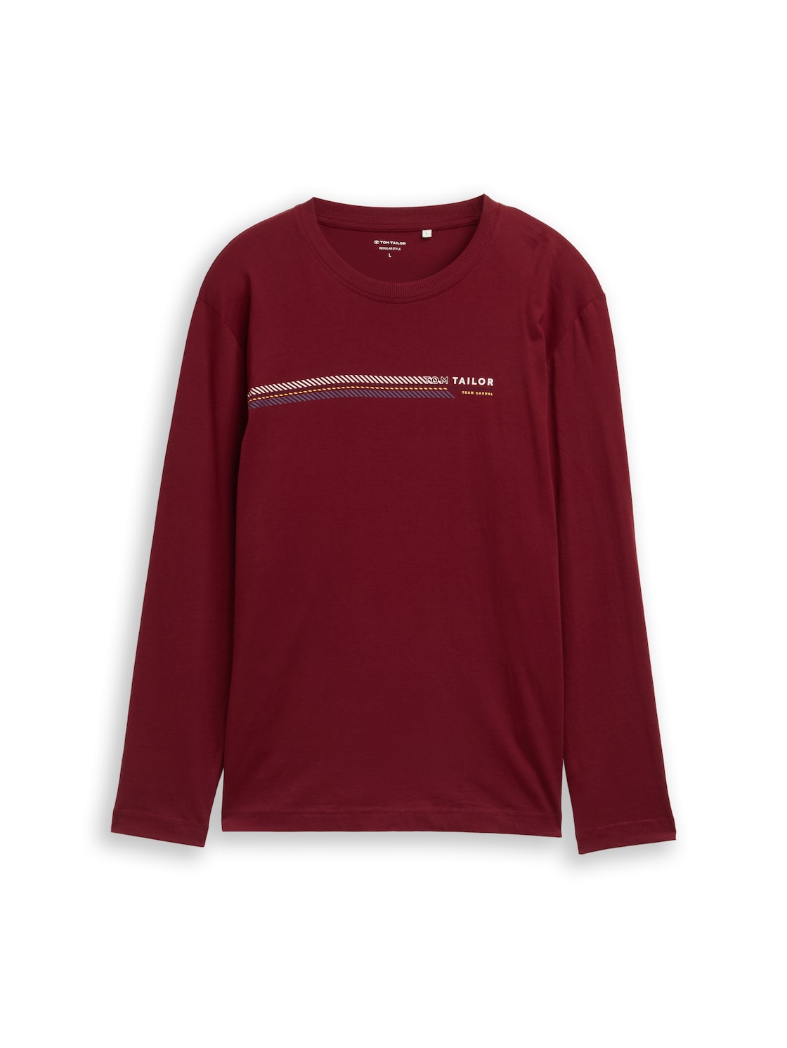 TOM TAILOR Herren Langarmshirt mit Print, rot, Uni, Gr. S von Tom Tailor