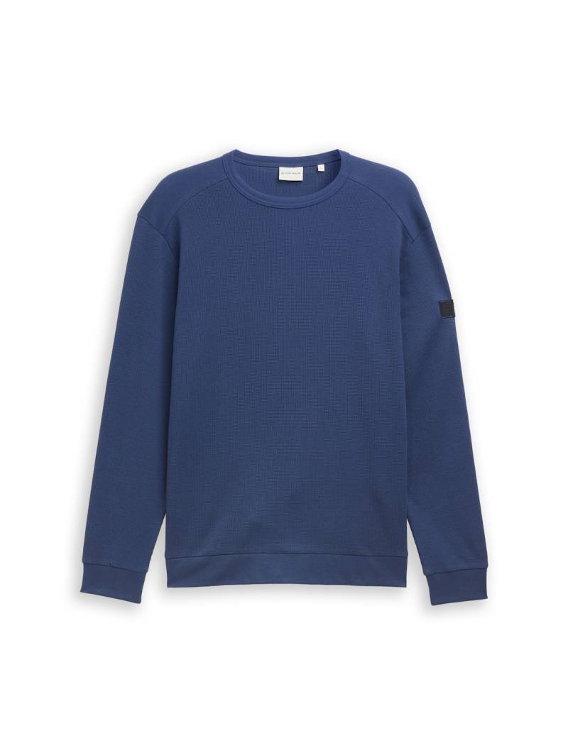TOM TAILOR Herren Langarmshirt mit Waffelstruktur, blau, Uni, Gr. XXL von Tom Tailor
